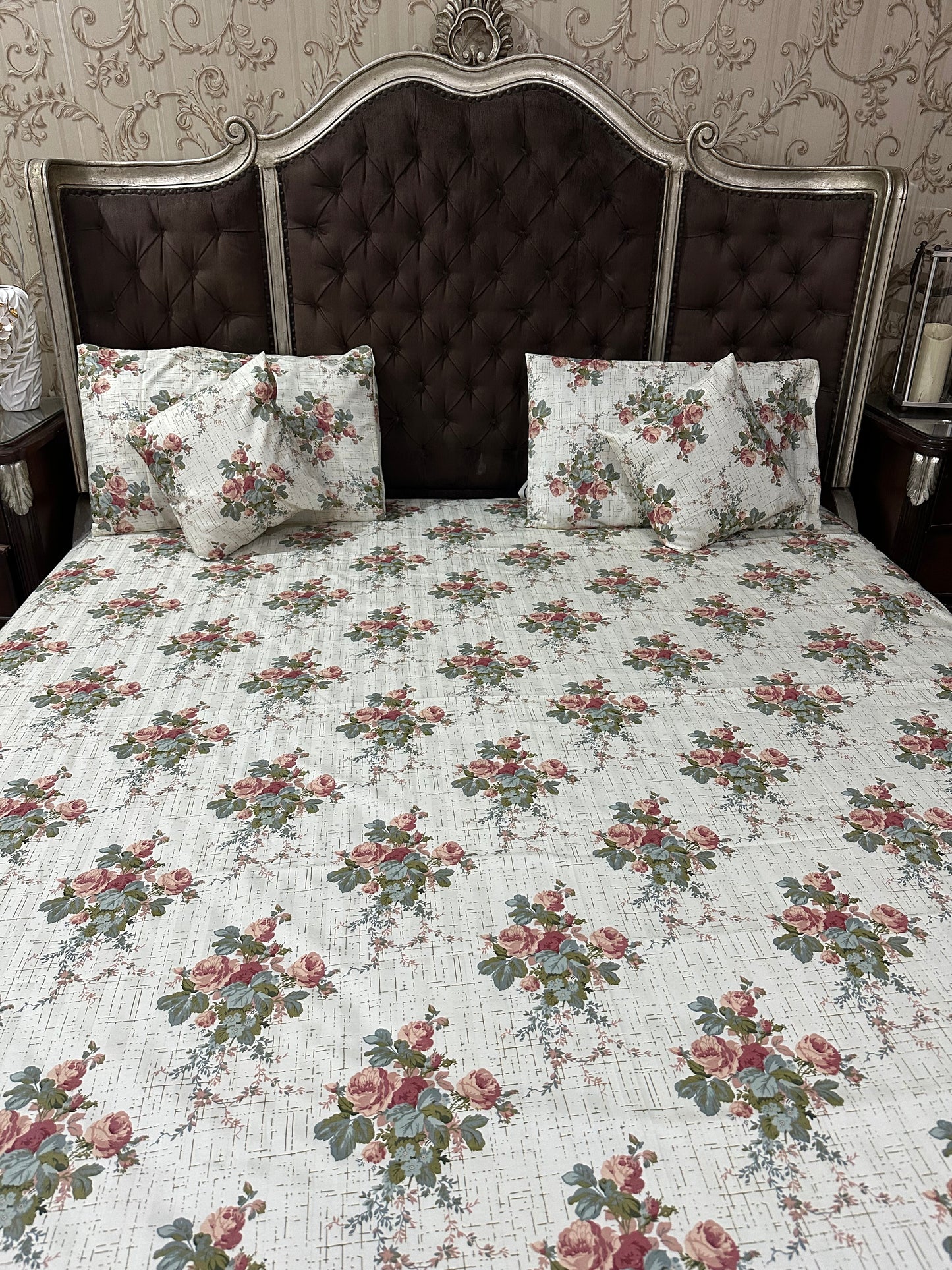 Cotton - Satin Fitted bedsheet 5 pieces